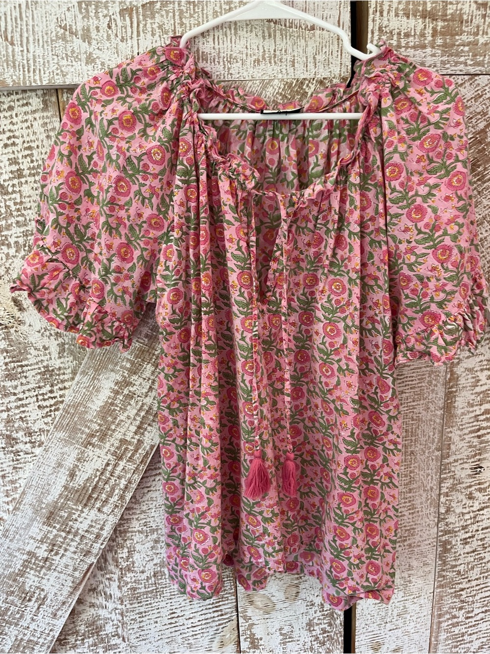 Tuckernuck Pink Floral Boho Peasant Top sz XL